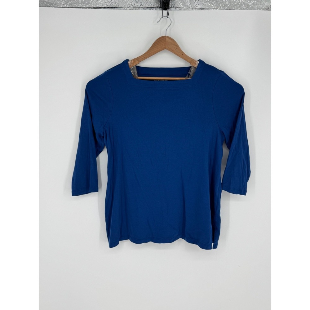 Chicos Pima Cotton Women's Top Size 3/XL Royal Blue 3/4 Sleeve Comfort N7